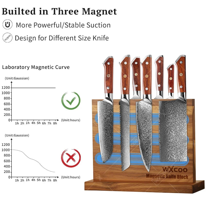 Home Kitchen Double-sided Wooden Magnetic Knife Block No Drilling Storage Organizer High Quality Kitchen Accessories