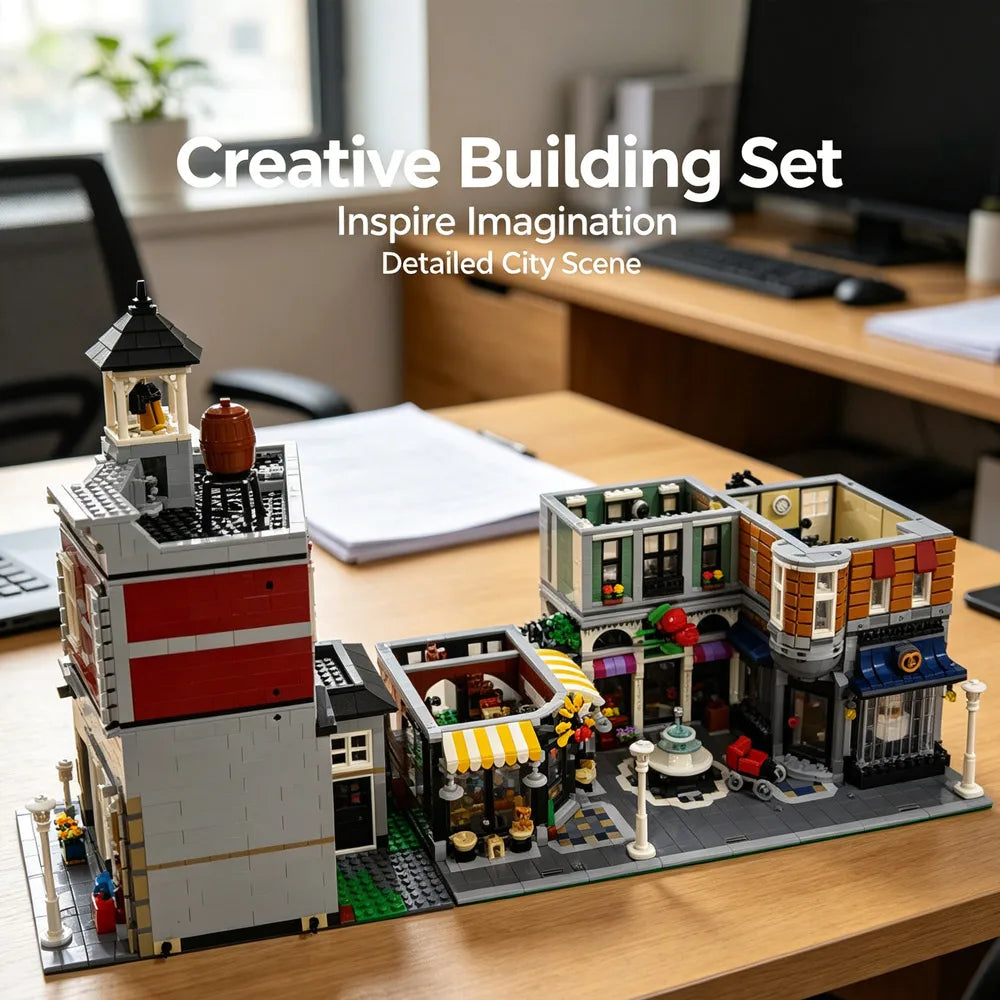 Large Classical Architecture Collection Building Blocks Set City Street Model Bricks Bank Assembly Square Fire Brigade Grand Emporium Combination Design Difficult Assembly Bricks Home Decoration For Adult Collectors