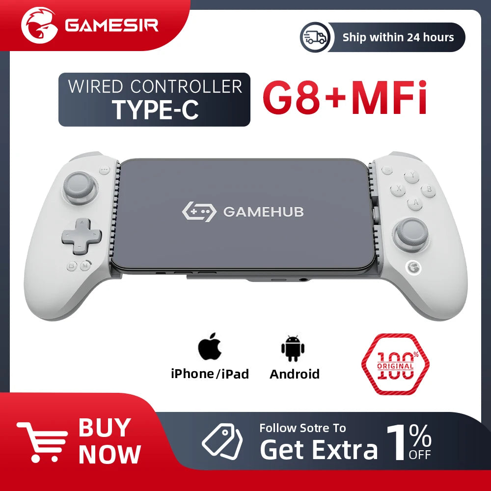 GameSir G8+ MFi Wired Mobile Gaming Controller for iPhone, iPad, and Android Hall Effect Joystick Trigger, 1000Hz Polling Rate