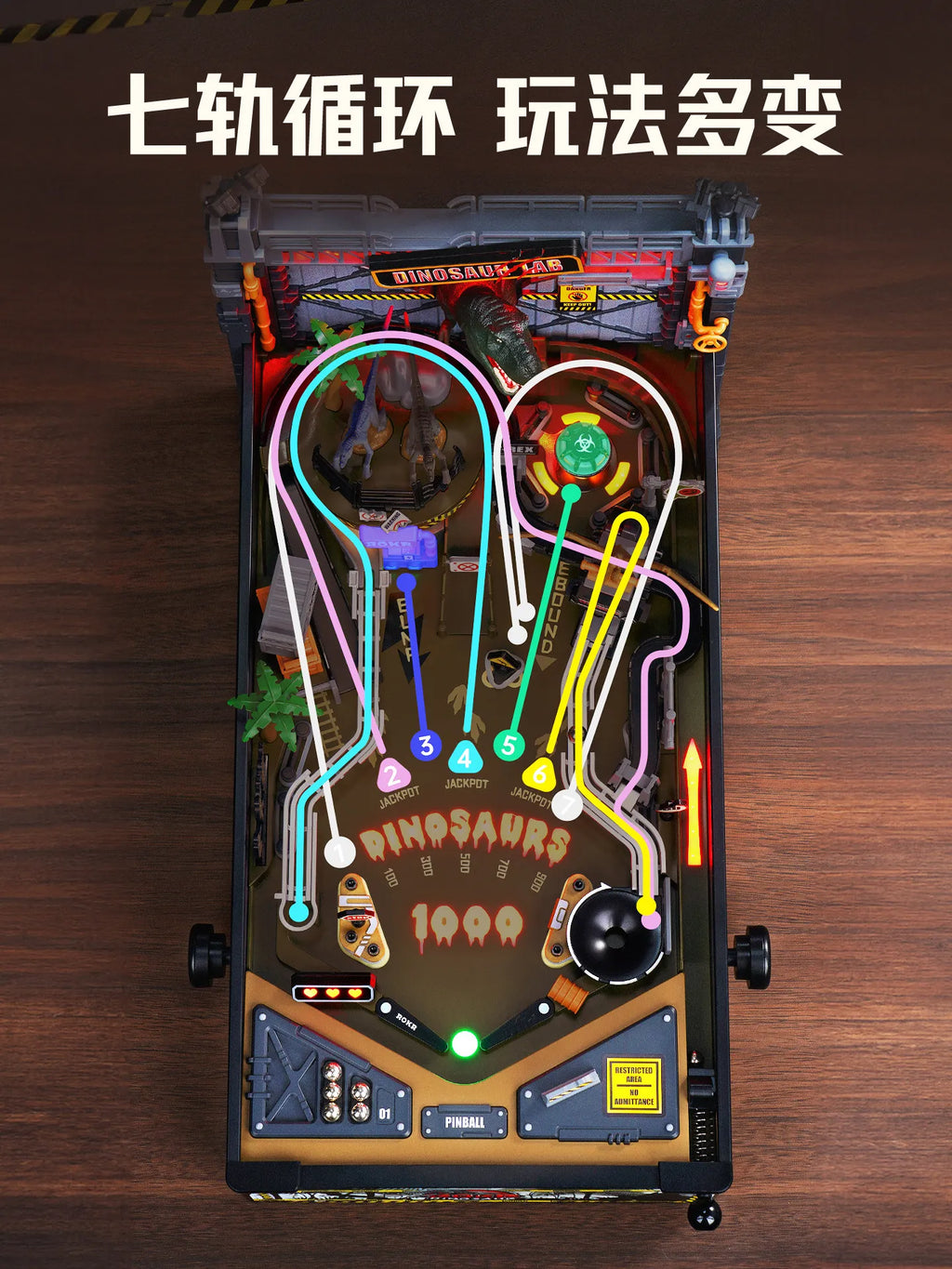 New Dinosaur Lab 3D Pinball DIY Building Blocks Kit MGPO1 LED Light Board Game Diorama Model 3D Assembly Dollhouse Birthday Gift