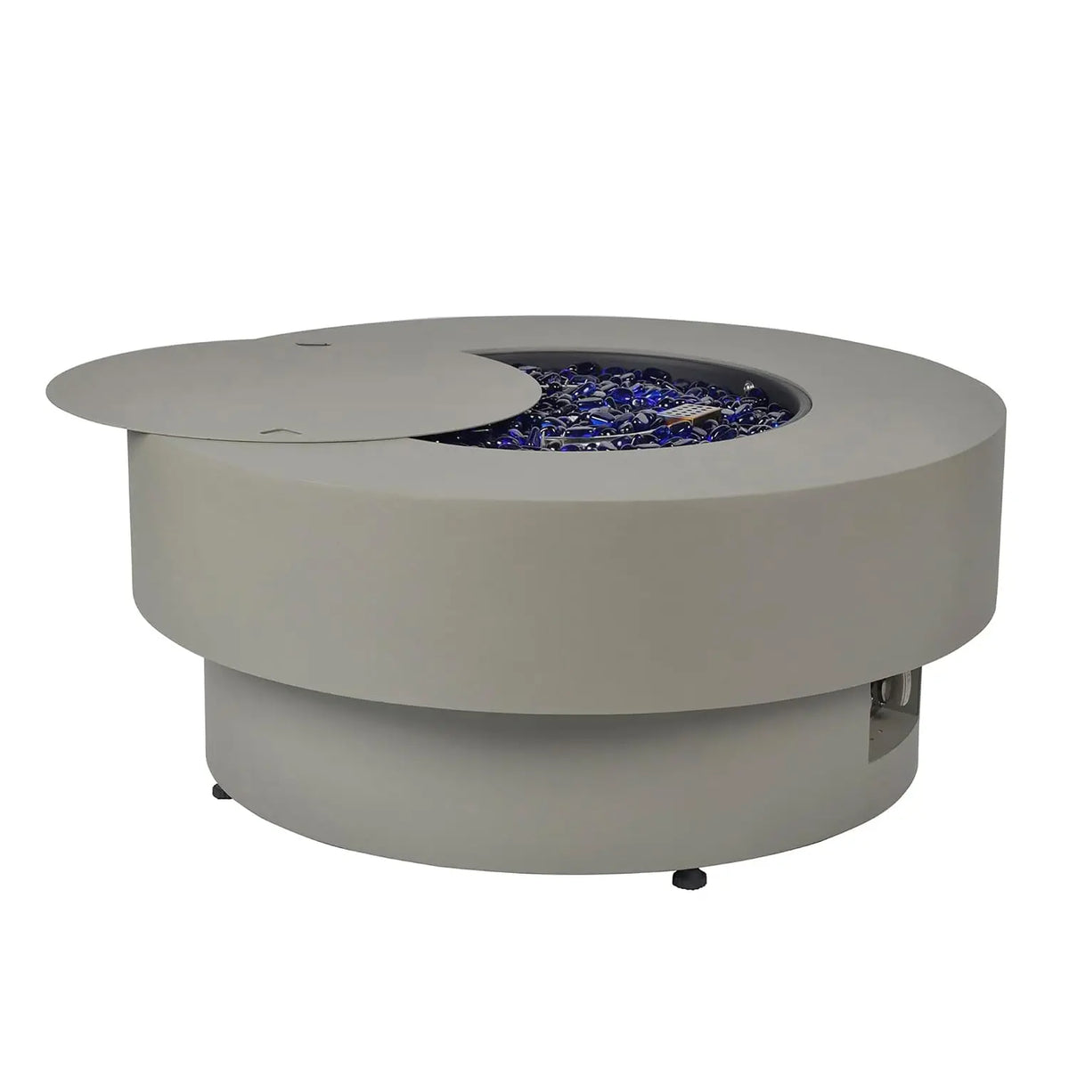 Propane Outdoor Fire Pit Table, Flint & Concrete Look 32-inch Round Patio Propane Fire Table 50,000 BTU w/Lid, Glass, Custom