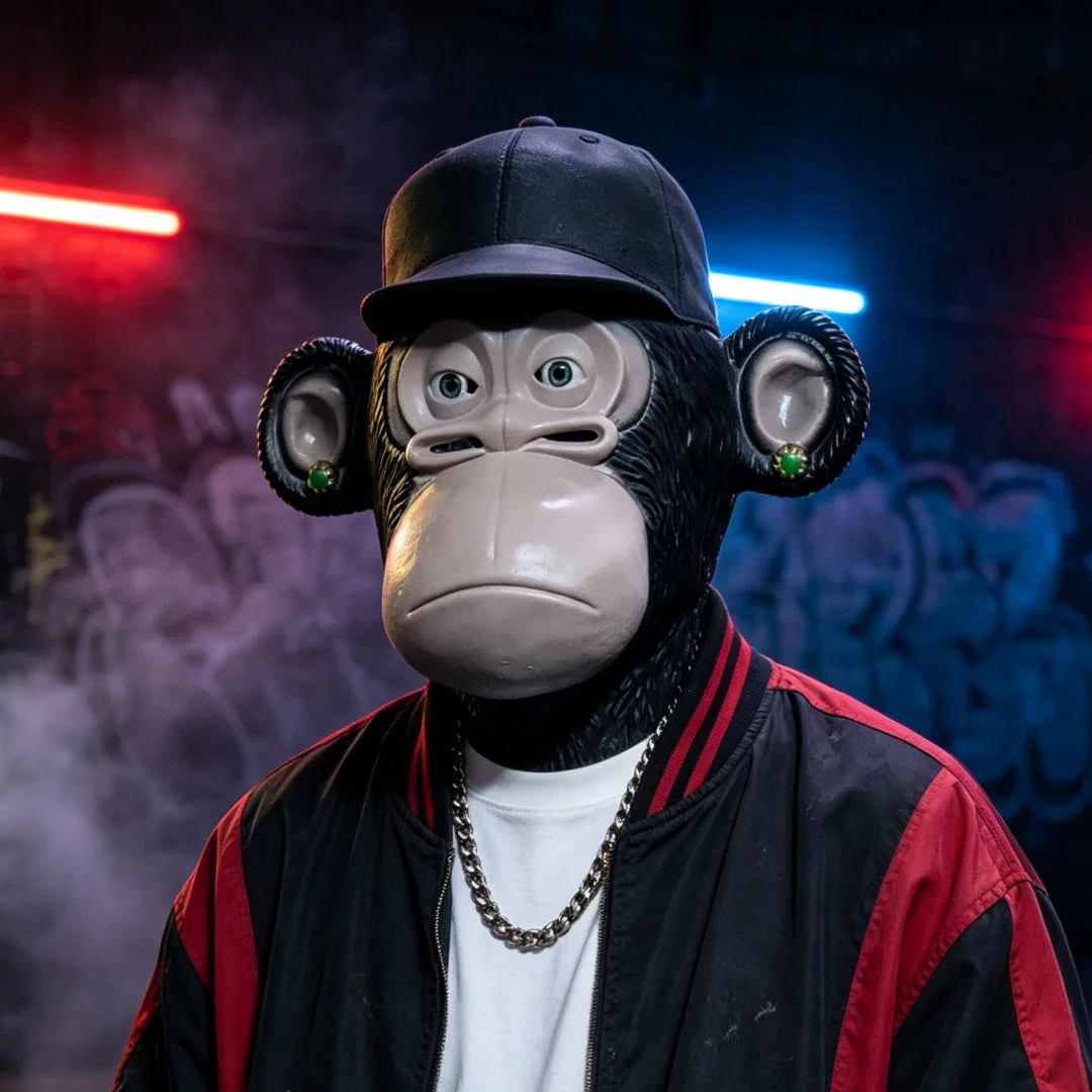 Chimpanzee Latex Full Head Mask with Baseball Cap & Ear Ornaments, Animal Cosplay Headgear for Halloween Masquerade, Party and Role Play Costume Props