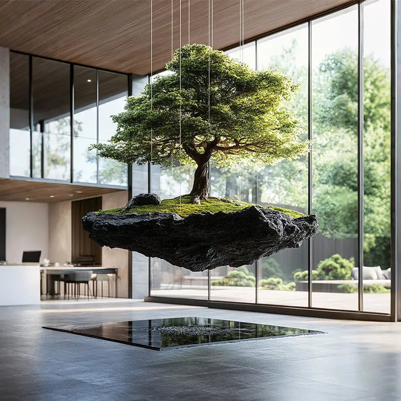 Dream floating island landscape simulation green plant rockery stone hanging moss plant landscaping commercial window creative