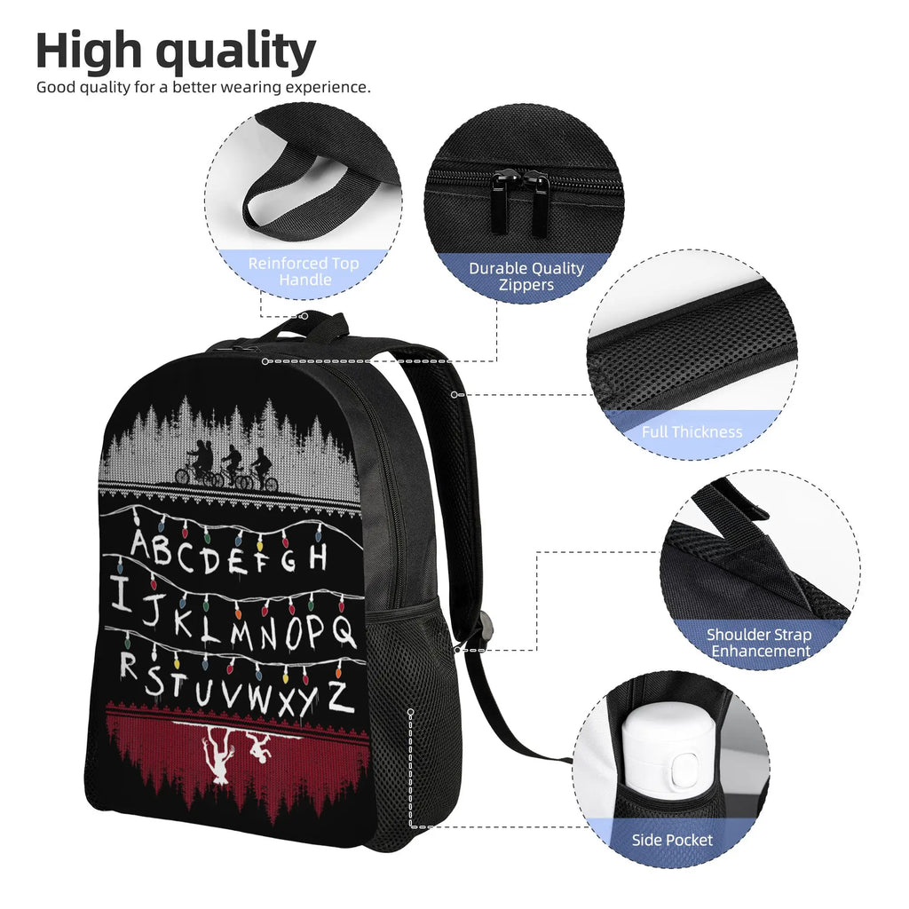 Alphabet Lights Cartoon Backpacks Women University Strangering Print High School Bags High Quality Rucksack