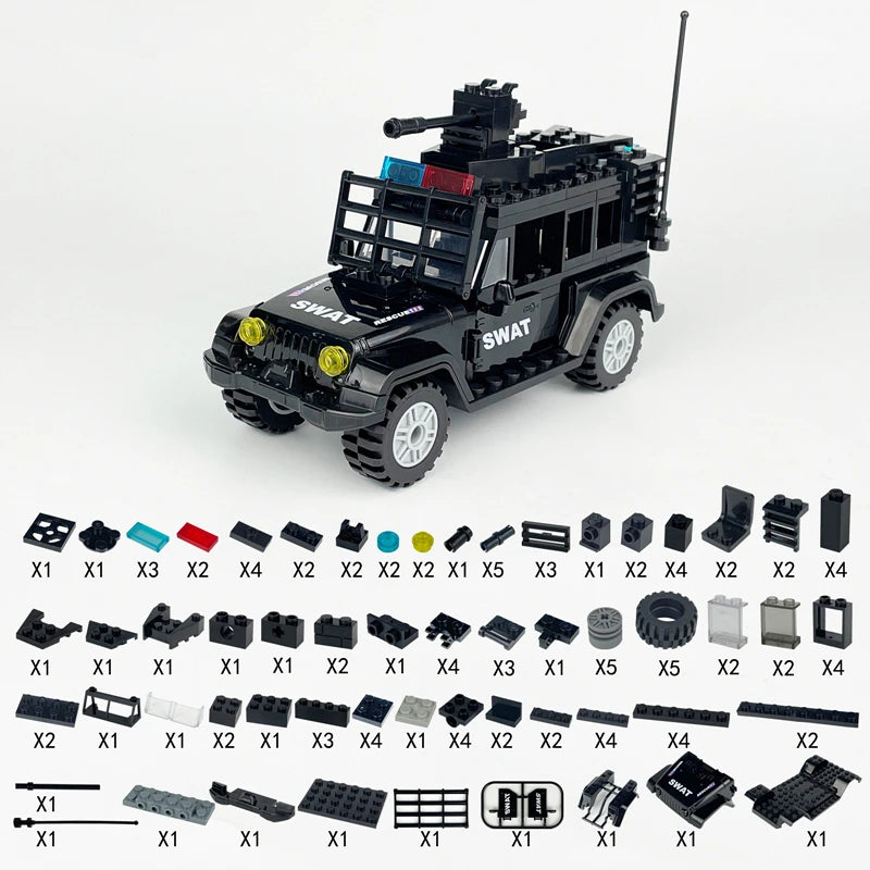 Militarys Riot Truck Helicopter Camouflage Commando Wranglers Car Off Roader Building Blocks Classic Model Sets Bricks Kids Kits