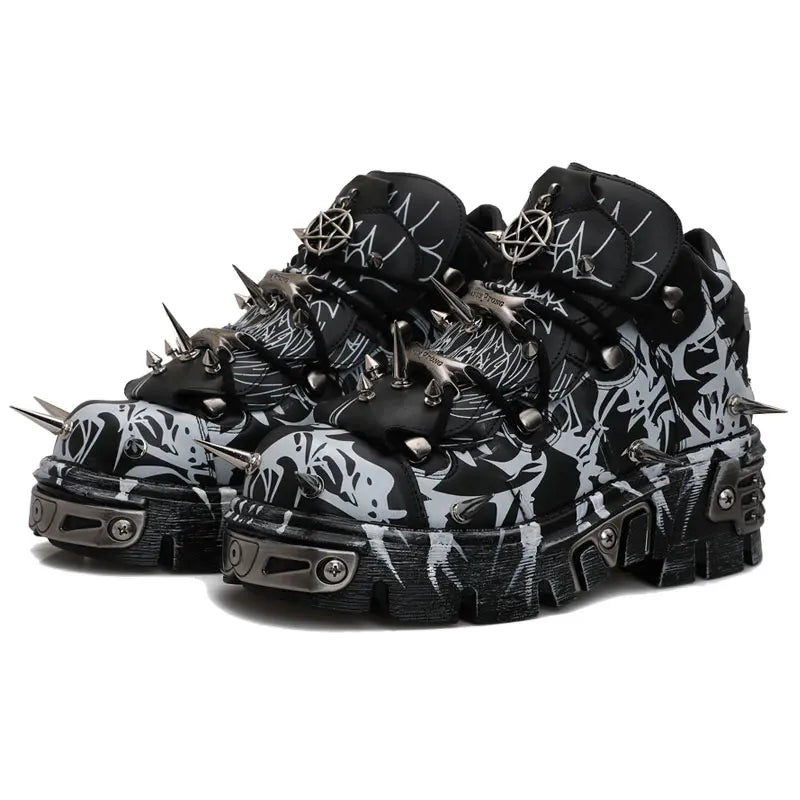 2026 New Original Design Graffiti Platform Men's and Women's Dark Rivets Rock Punk Heightening Muffin Casual Dad Shoes