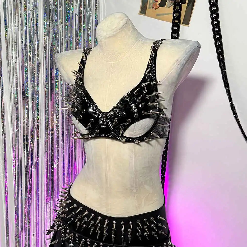 Y2K Halter Camisole TOPS Grunge Skull Studded Rivet E-Girls Kawaii Gothic Punk Rock Harajuku Goth Street Wear Emo Trendy