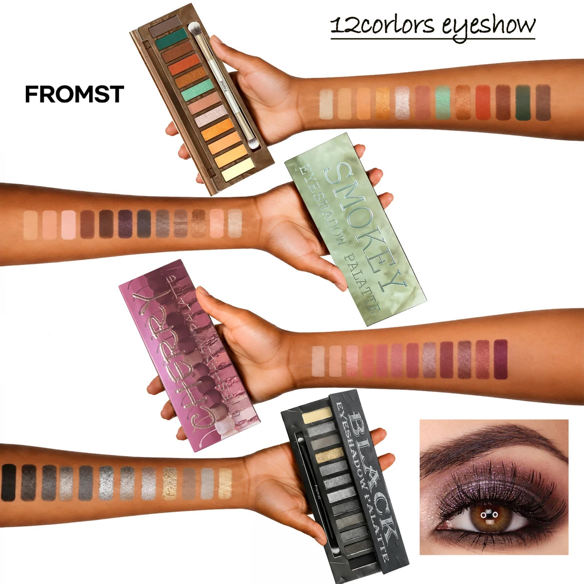 12-Color Eyeshadow Palette, Mirror Packaging, Pearlescent Shimmer, Stage Makeup Effect, Long-Lasting, Easy to Apply, Waterproof