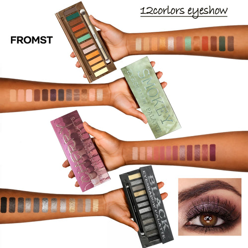 12-Color Eyeshadow Palette, Mirror Packaging, Pearlescent Shimmer, Stage Makeup Effect, Long-Lasting, Easy to Apply, Waterproof