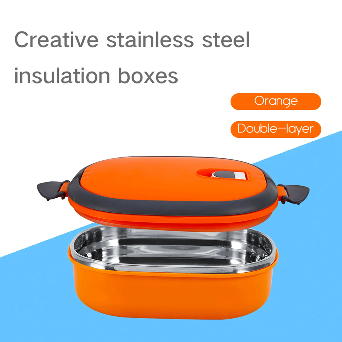 Stainless Steel Insulated Food Storage Supper Dinner Lunch Box 1 Layer Orange Lunch Box Container Stainless Steel Insulation Box