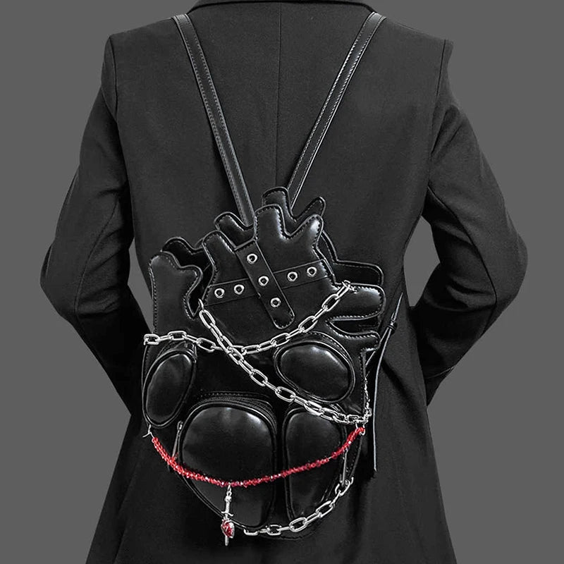 Fashion Shoulder Bags PU Backpack Dark Binding Chain Heart Bags For Women Man Gothic Punk Metal Crossbody Bag Creative Design