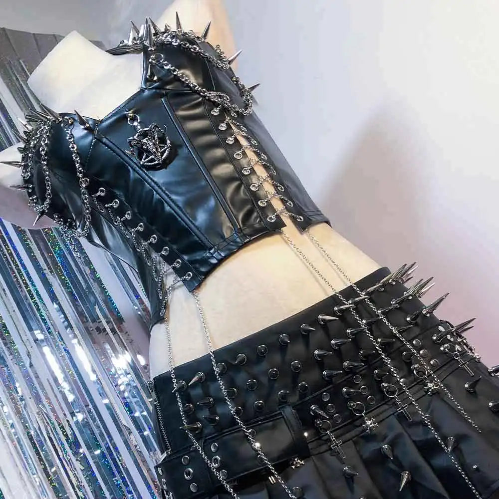 Hand Made Teen Chain Trendy Goth Grunge DIY Y2K TOPS Gothic Tank Eco Harajuku Kawaii E-Girls 90s Punk Rock Studded Rivet Emo