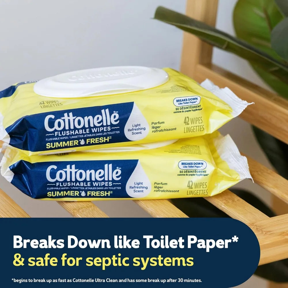 Cottonelle Summer Fresh Scented Flushable Wipes, 2 Packs, 42 Wipes per Pack