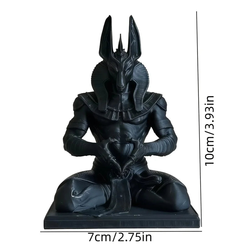 3D‑Printed Heart‑Shaped Anubis Statue, Black Egyptian Jackal God Meditation Ornament, Gothic Home Decor, Holiday Birthday Gift F