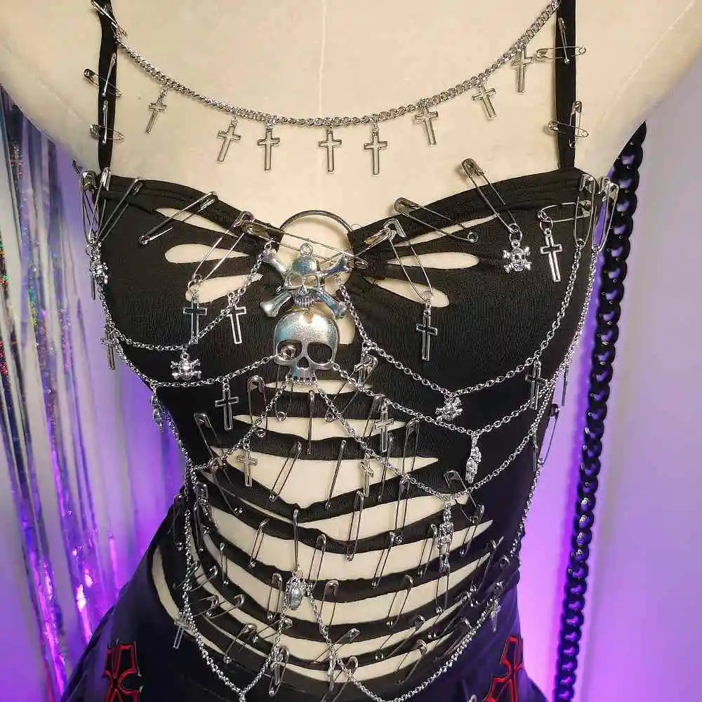 Women's Y2K Gothic Cross Crop Top Emo Grunge Punk Tank Egirl 90s Sexy Goth ALT T-Shirt for Rave Festival Alternative Clothing