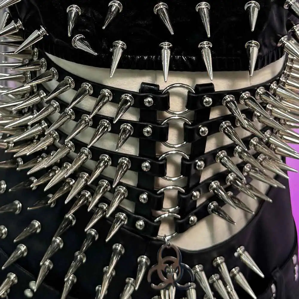 Trendy Y2K  TOPS Skirts Harajuku Cyber Spike Studded Rivet Emo Club Wear Gothic Fairy Grunge E-Girls Punk Rock Goth Cummerbunds