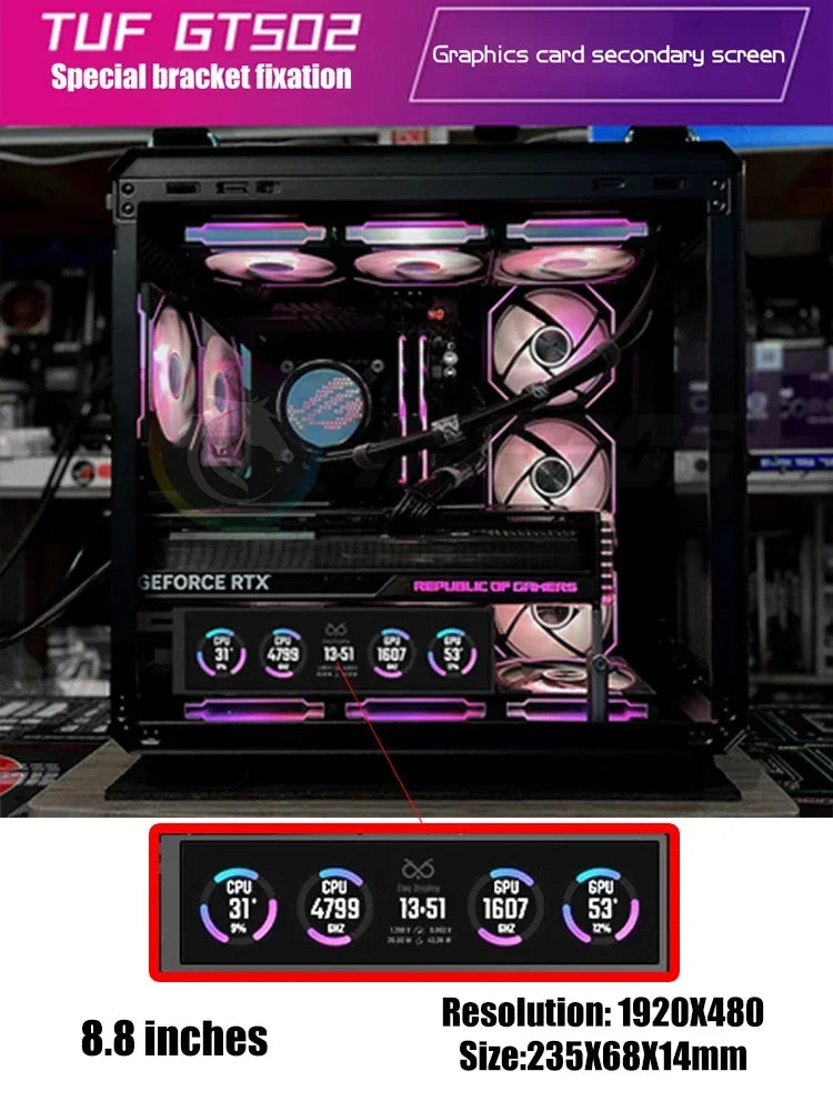 GT502 Case Monitor Screen Solution Panel Size/Themes Customized AIDA64 Gamer Secondary IPS Expand Dsiplay