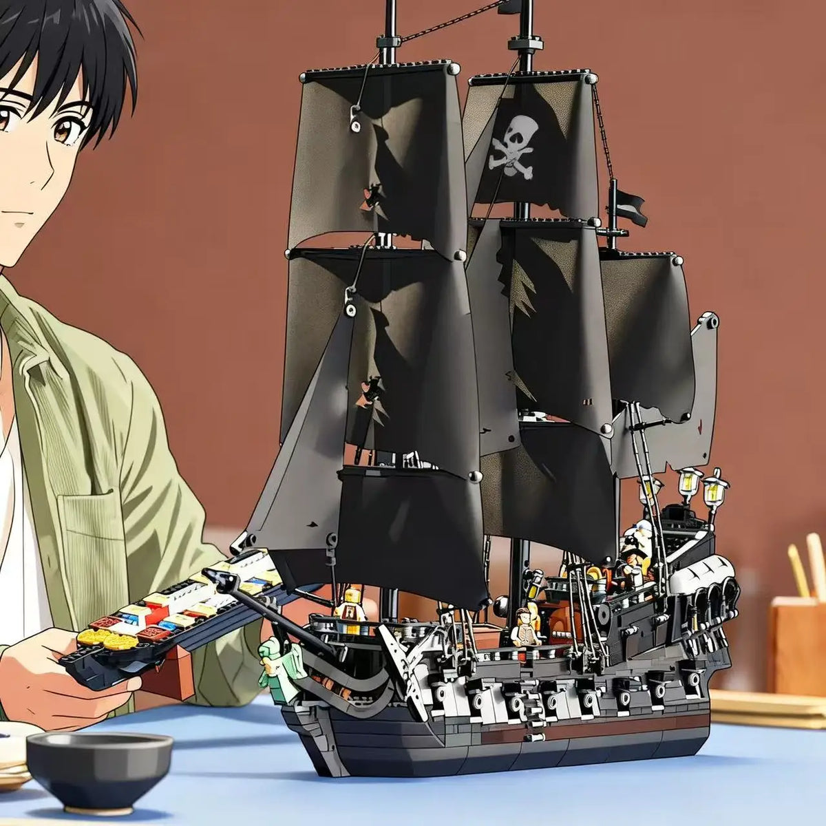 Hot sale 2862 Pcs, skull assembly toy, pirate ship building block set, includes 9 mini figures, model building block gift