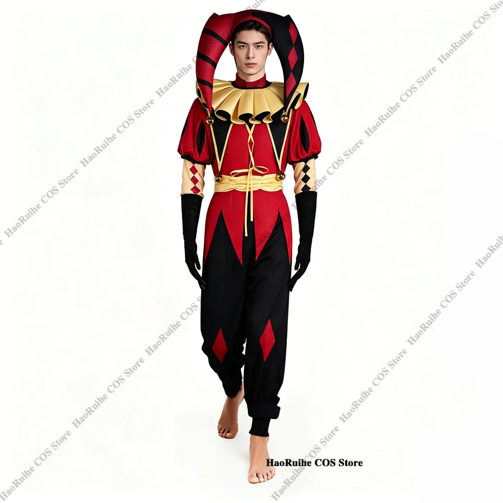 In Stock The Freak Circus Pierrot Clown Full Set Cosplay Costume Wigs Halloween Horror Roleplay Clothing Clothes Unisex Mask Hat
