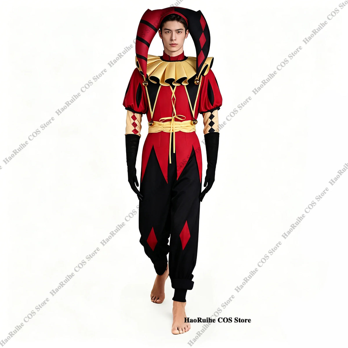 In Stock The Freak Circus Pierrot Clown Full Set Cosplay Costume Wigs Halloween Horror Roleplay Clothing Clothes Unisex Mask Hat