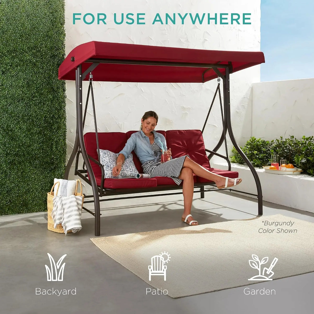 3-Seat Outdoor Large Converting Canopy Swing Glider, Patio Hammock Lounge Chair for Porch, Backyard w/Flatbed,, Customized