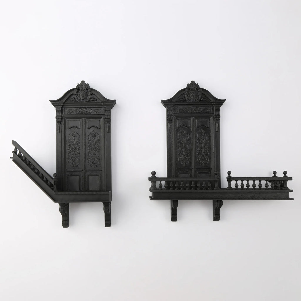 Gothic Staircase Corner Wall Shelf, Black PLA Plastic Victorian Floating Display Rack for Dark Academia Living Room Decor