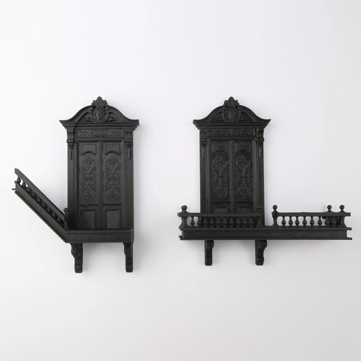 Gothic Staircase Corner Wall Shelf, Black PLA Plastic Victorian Floating Display Rack for Dark Academia Living Room Decor