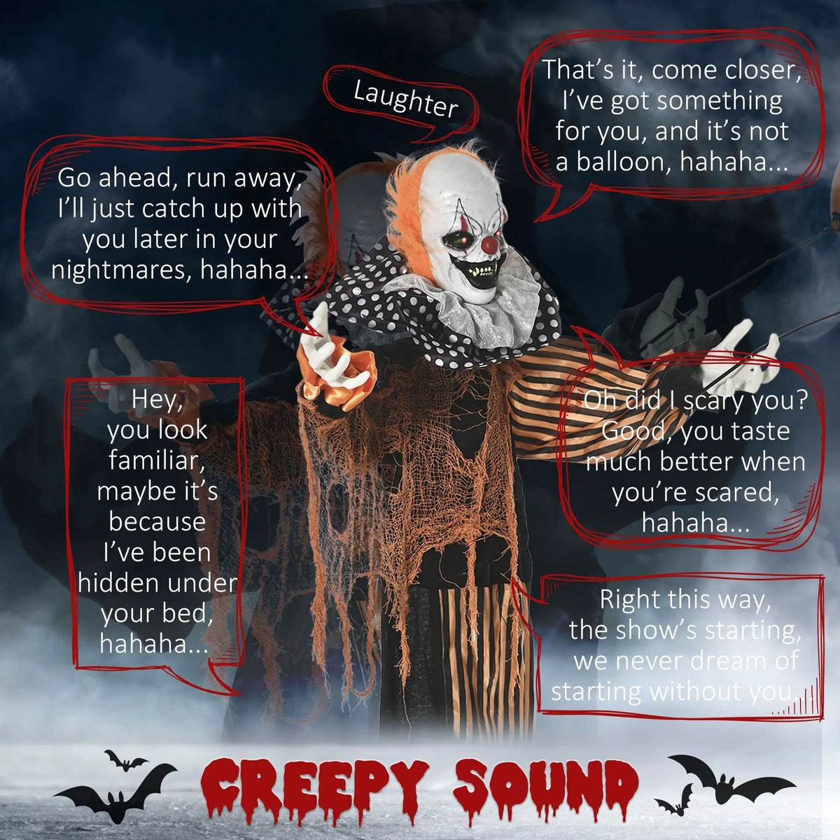 65" Life Size Outdoor Halloween Decorations Talking Circus Clown with A Balloon, Animated Prop