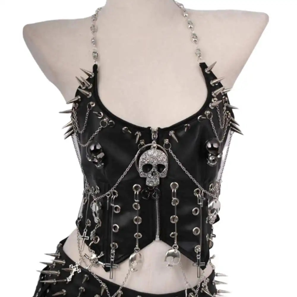 Goth Top Y2K Clothes Women's Tanks Emo Clothing Gothic Boho Tops with Spikes Skull Punk Rock Teens Rave Festival Spiked Grunge