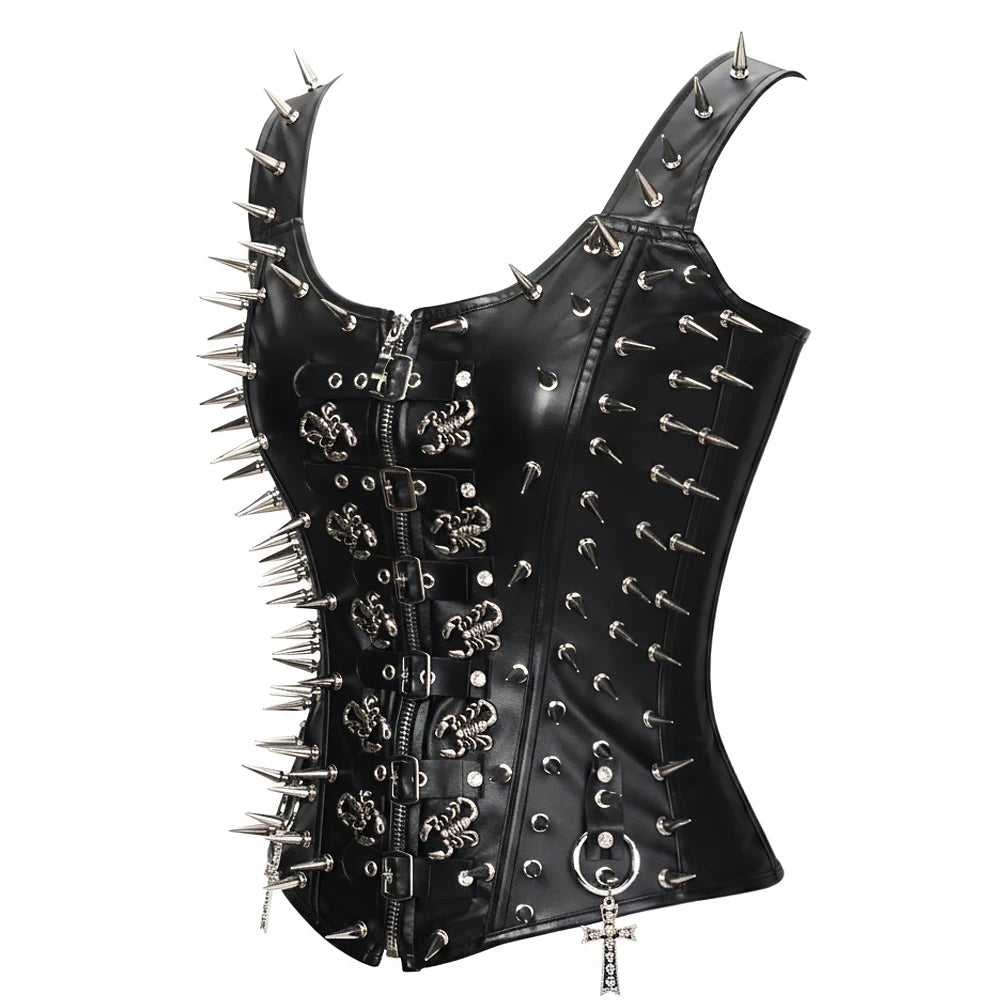 Women's Y2K Emo Clothing Grunge Goth Cross Tanks Top with Spikes Studded Scorpion Punk Rock Design for Rave Festival Shirt Teens