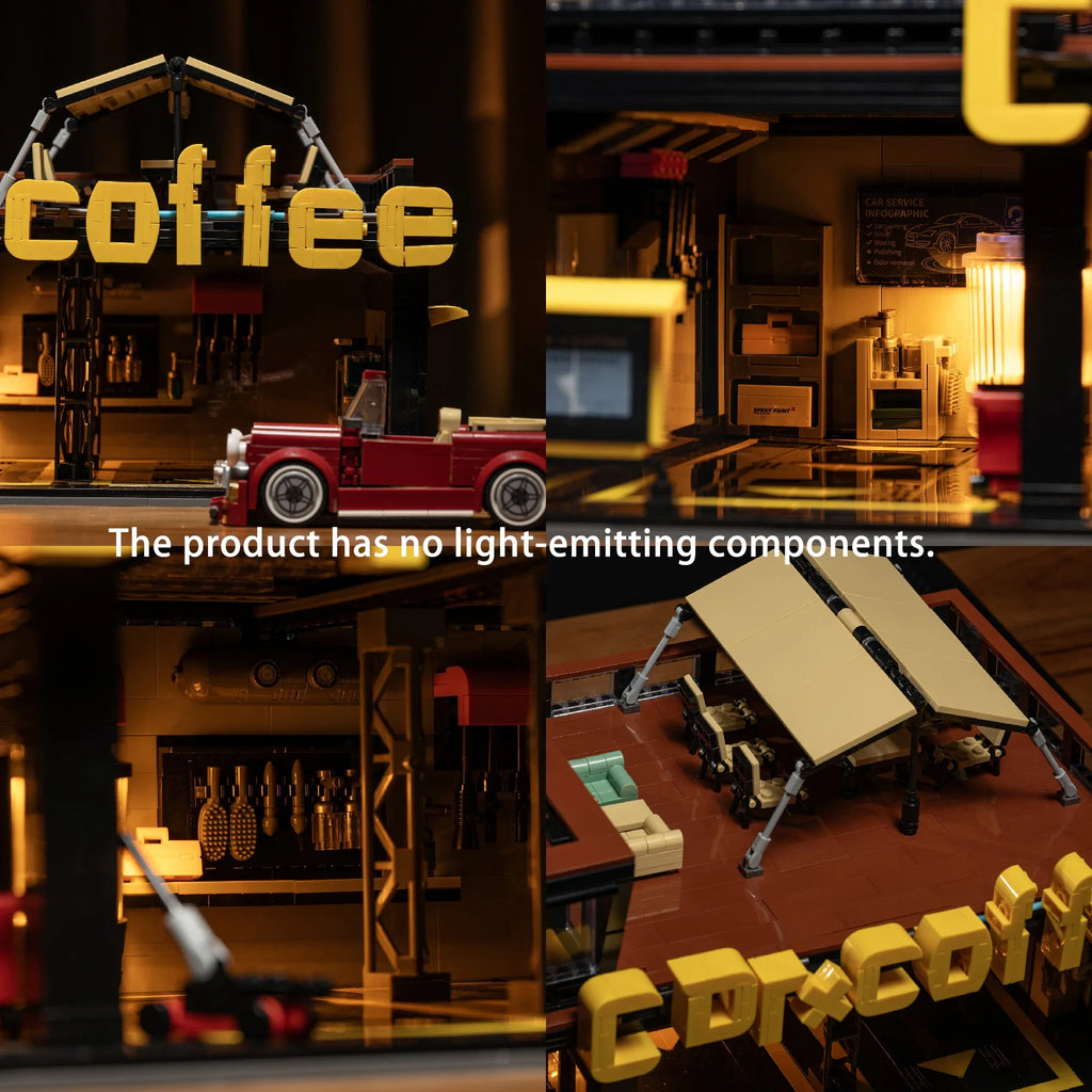 Coffee Auto Repair Shop Coffee Car Club Building Blocks 2496pcs Street View Cafe Store Modular Bricks Toys for Kids Adults Gifts