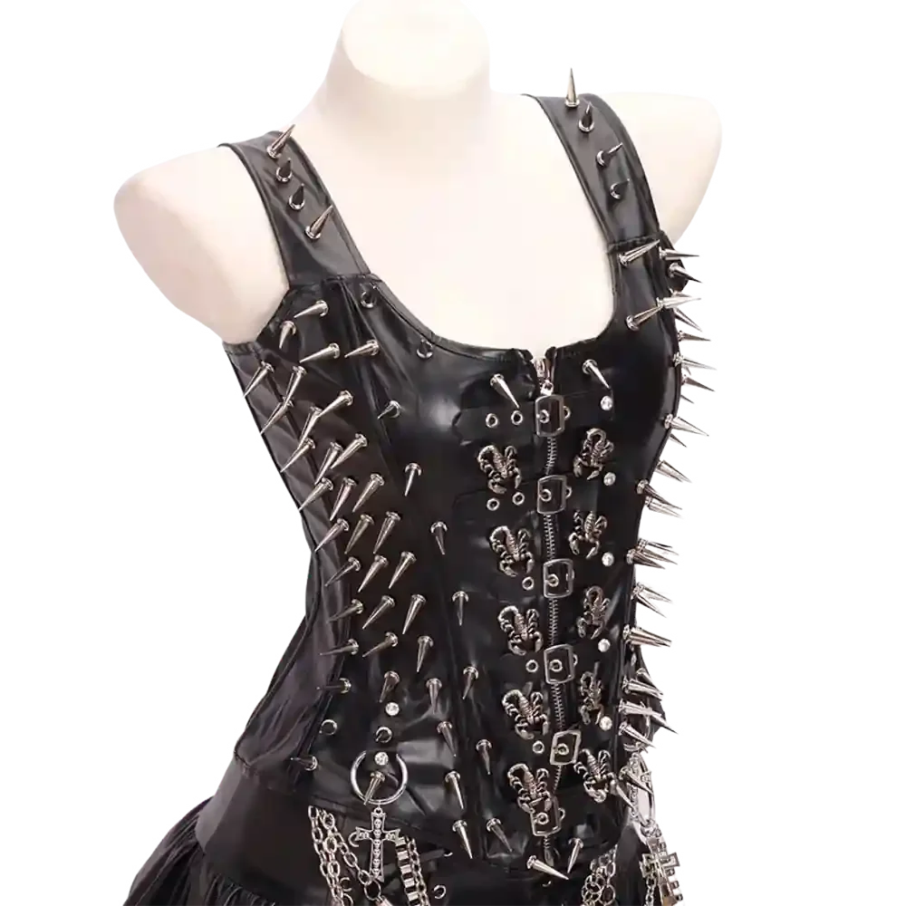 Women's Y2K Emo Clothing Grunge Goth Cross Tanks Top with Spikes Studded Scorpion Punk Rock Design for Rave Festival Shirt Teens