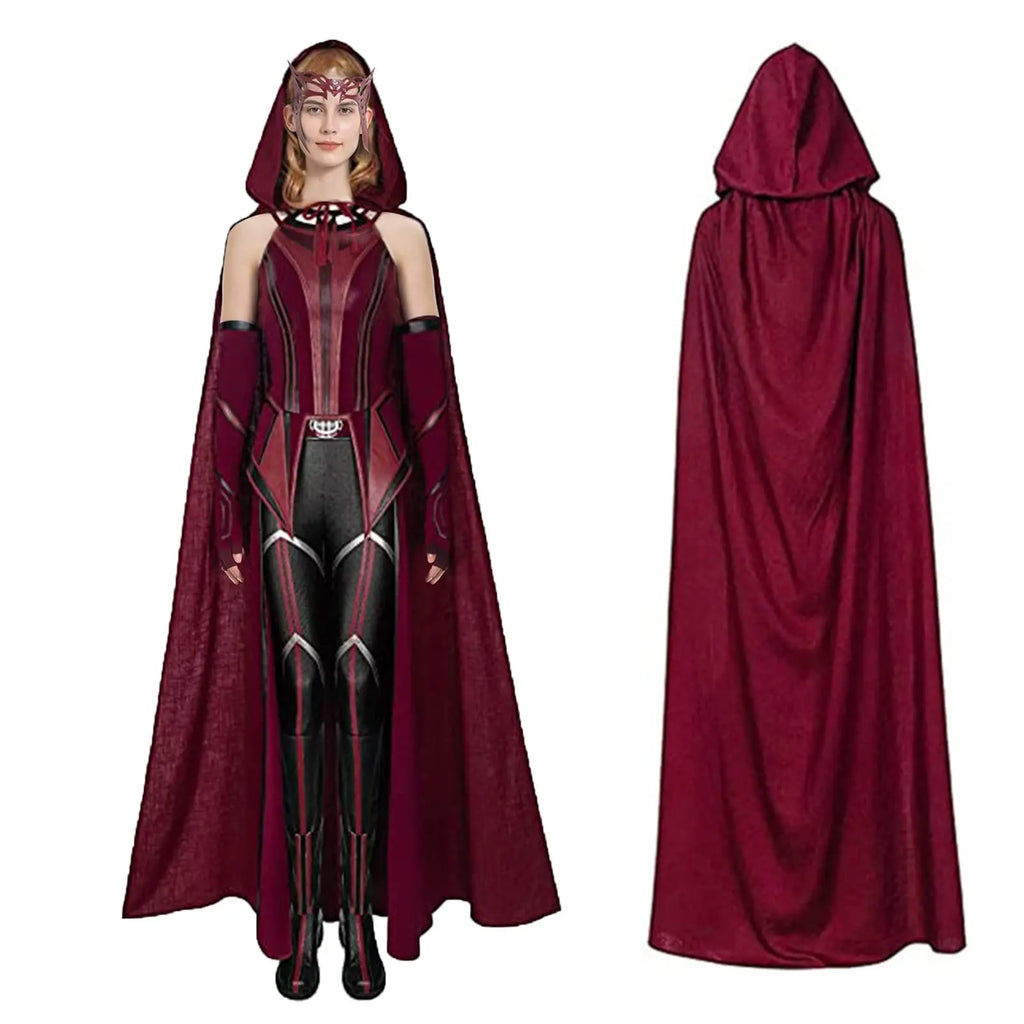 Scarlet Witch Women Cosplay Costume Crown Headpiece Red CloakTop Pants Girdle Gloves Halloween Cosplay Full Set
