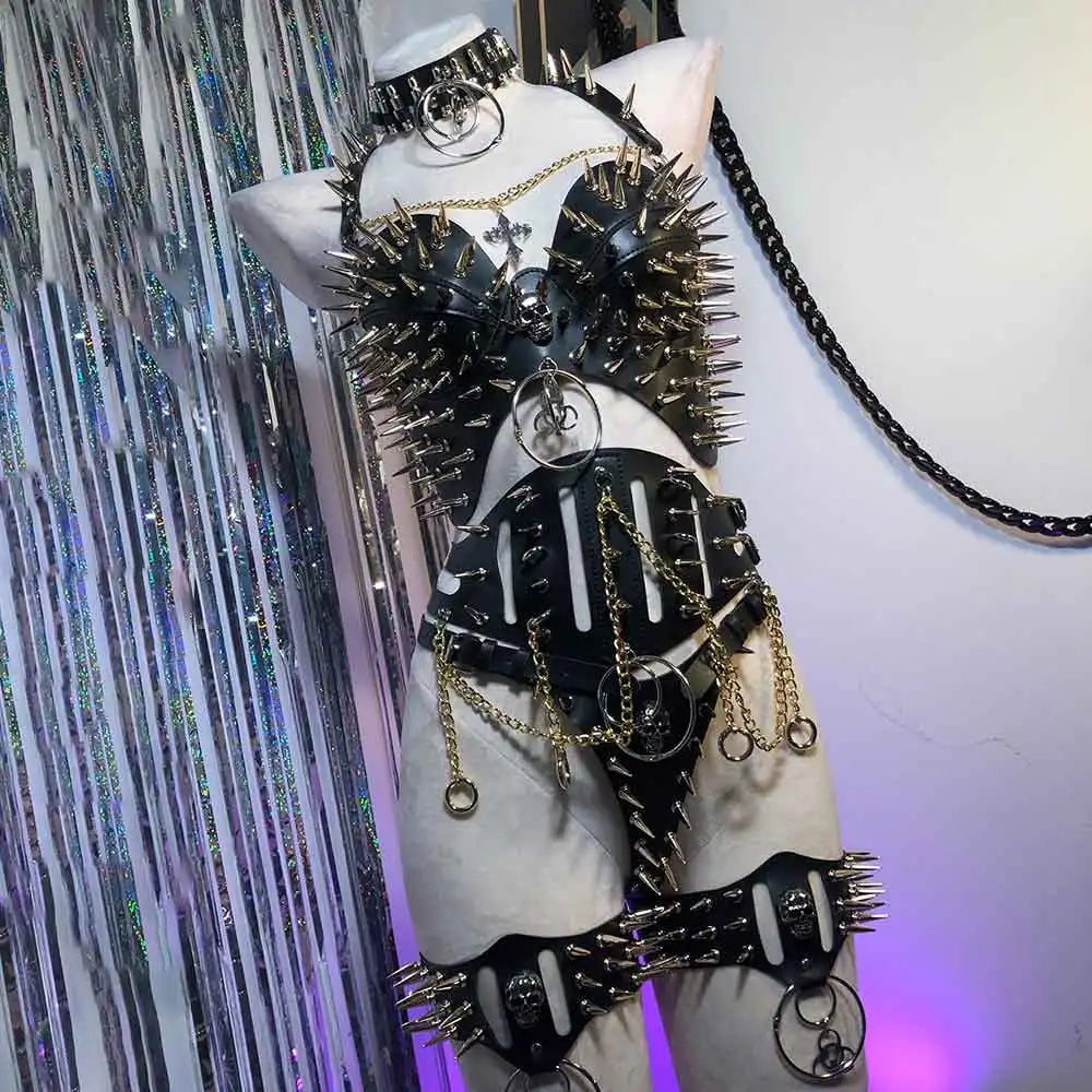 Y2K Halter Top for Women Gothic Punk Rock Emo Revival Chain Spiked Studded Rivet Spikes Clothing Goth Grunge Rave Festive Tops