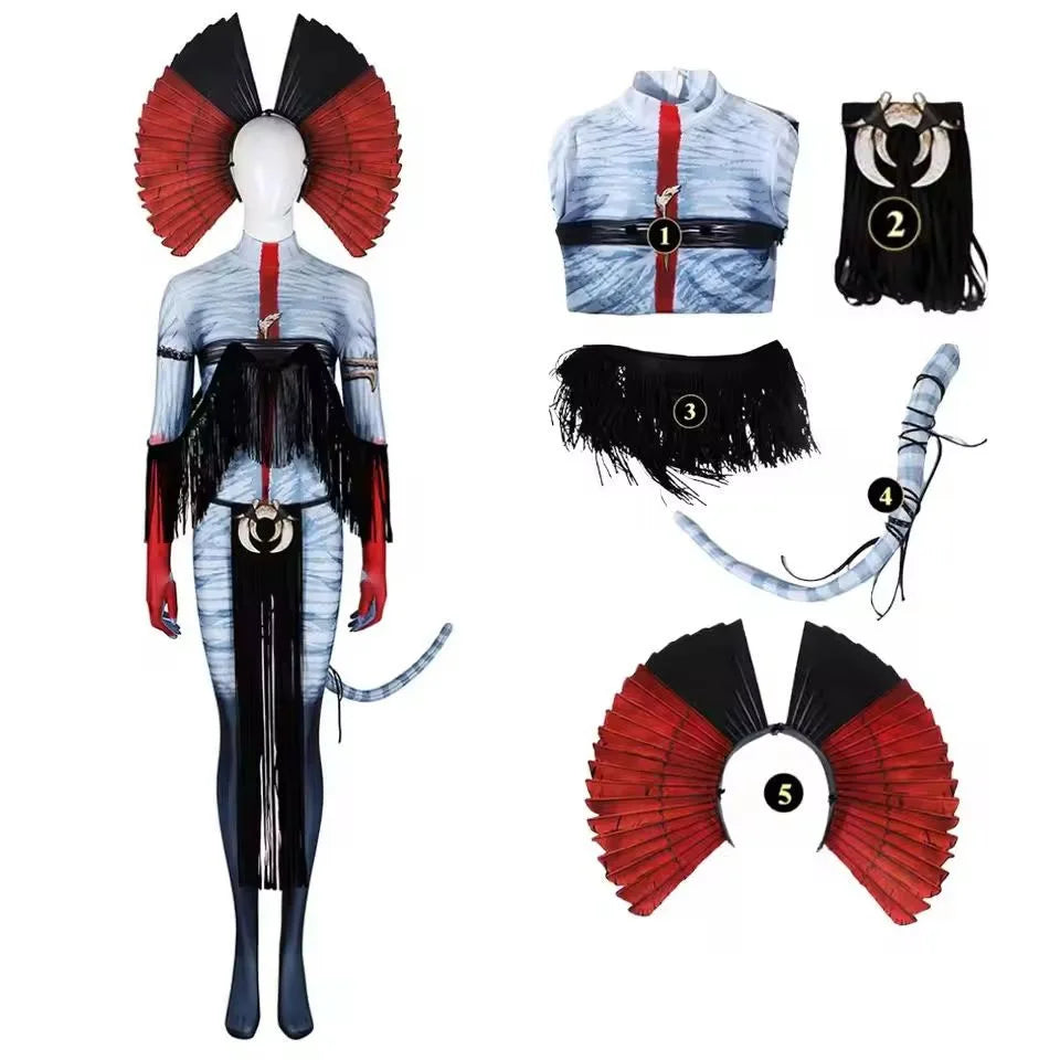 Avatar of Fire Ash Cosplay Varang Costume for Women Jumpsuit Headgear Tails Roleplay Outfits Halloween Carnival Disguise Suit