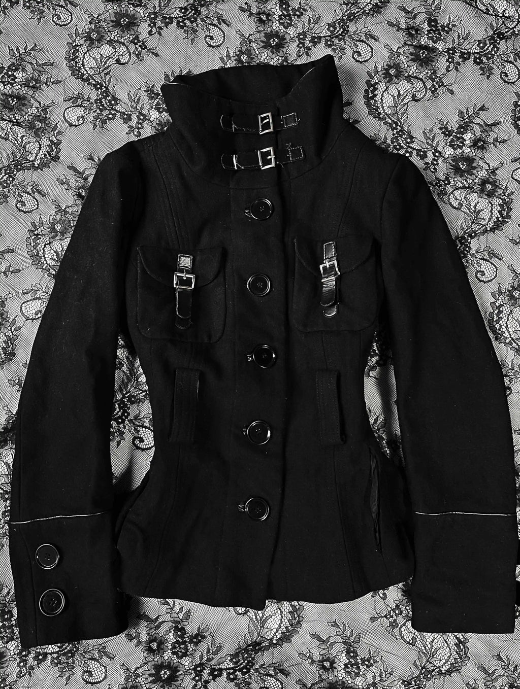 Retro Slim Fit Straight Tube High Neck Short Jacket Women Y2k Gothic Casual Jacket Harajuku High Street Button Black Coats