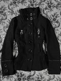 Retro Slim Fit Straight Tube High Neck Short Jacket Women Y2k Gothic Casual Jacket Harajuku High Street Button Black Coats