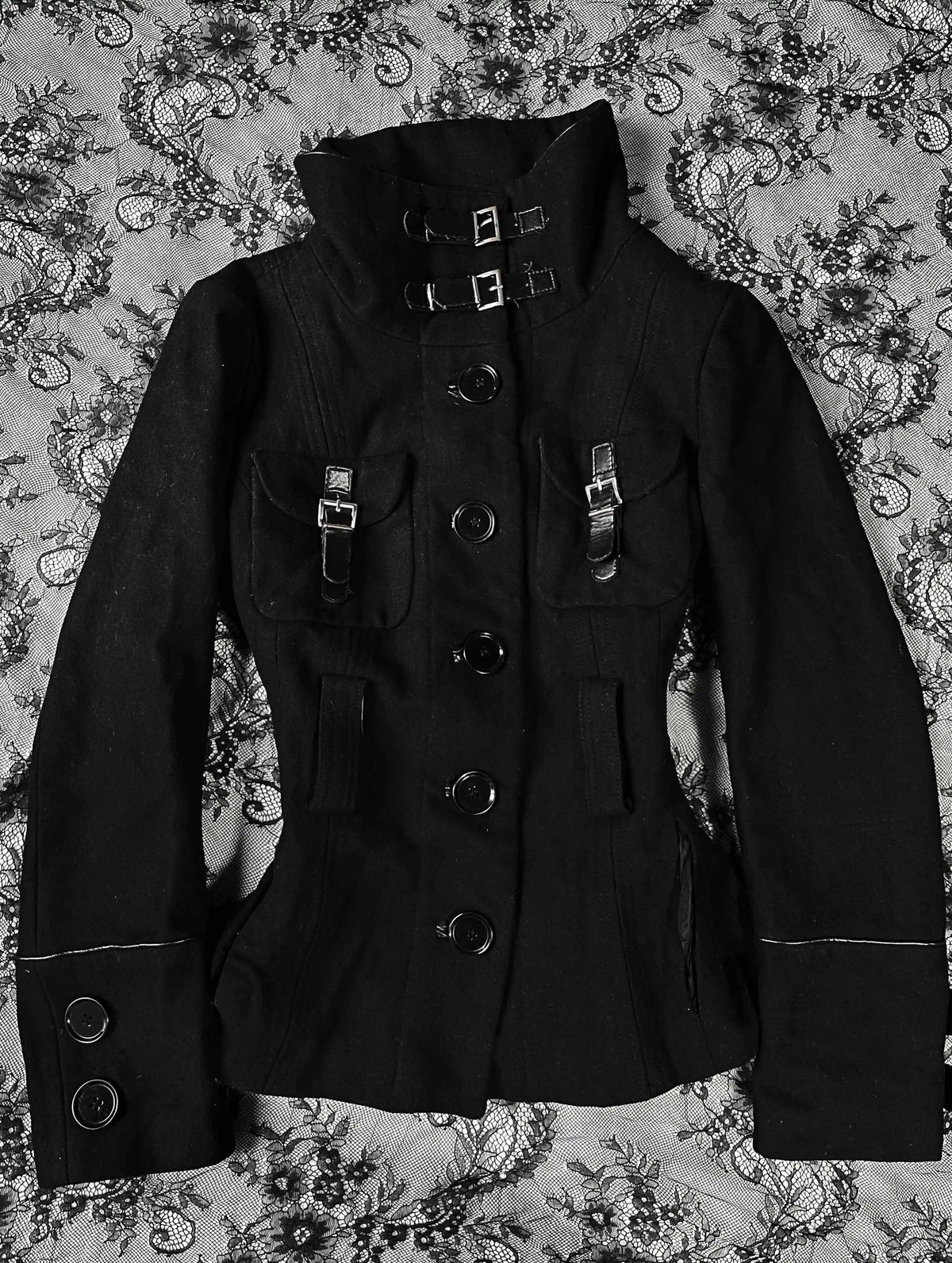 Retro Slim Fit Straight Tube High Neck Short Jacket Women Y2k Gothic Casual Jacket Harajuku High Street Button Black Coats