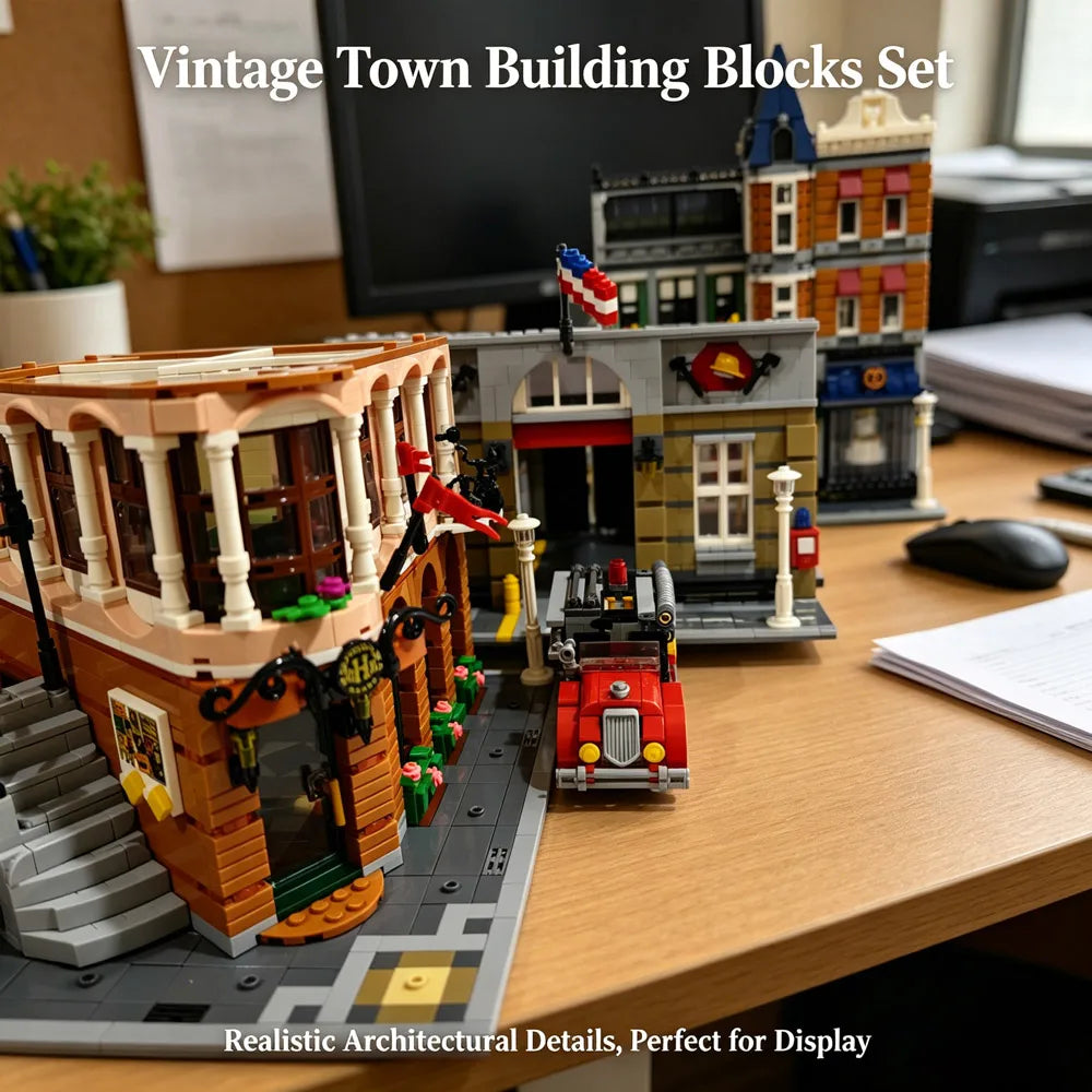Large Classical Architecture Collection Building Blocks Set City Street Model Bricks Bank Assembly Square Fire Brigade Grand Emporium Combination Design Difficult Assembly Bricks Home Decoration For Adult Collectors