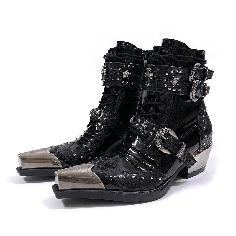 Gothic Punk Style Platform Couple Ankle Boots Designer Metal Decorative Belt Buckle Women Mans Motorcycle Booties Zapatos Hombre