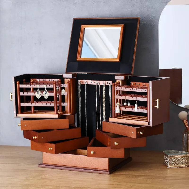 Wood Jewelry Box Big Size Velvet Ring Necklace Bracelet Jewelry Boxes Organizer Earrings Display Stand Women Accessories Storage
