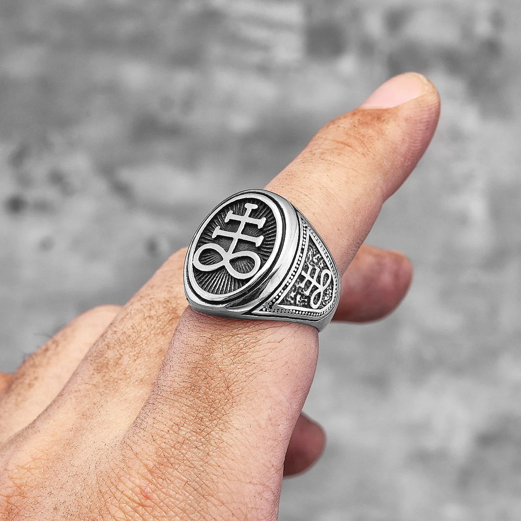 Vintage Lucifer Satan Stainless Steel Mens Rings Gothic Unique Punk  for Male Boyfriend Biker Jewelry Creativity Gift Wholesale