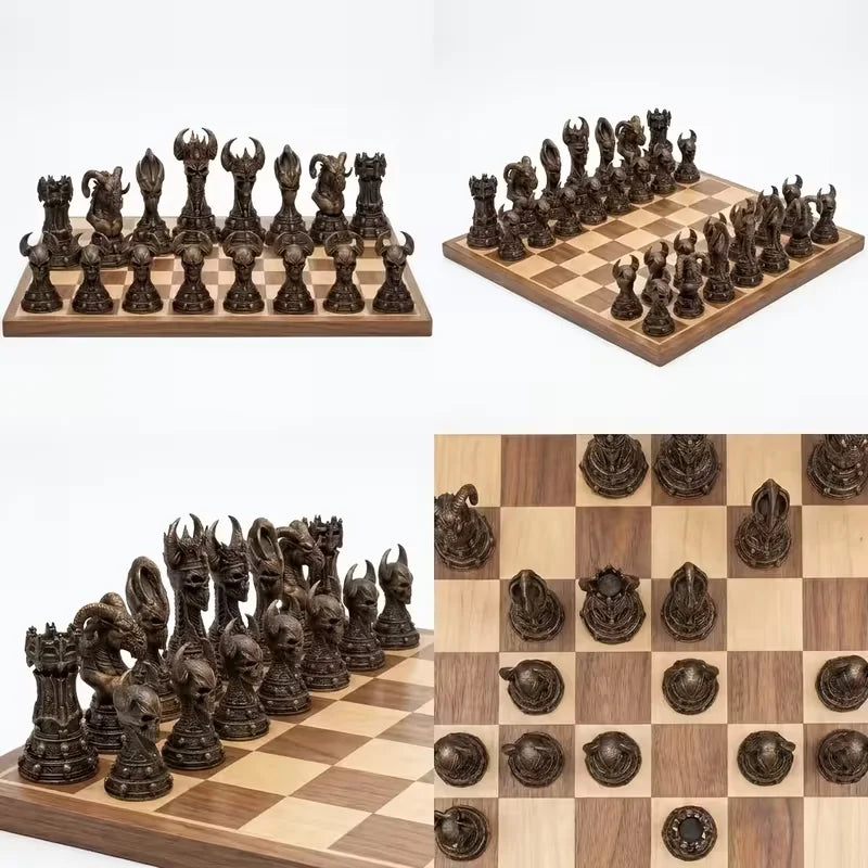 16 Pcs Gothic Demon-Themed Chess Set with Demonic Sculpted Pieces Desktop Decorative Ornaments