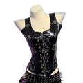 Y2K Gothic Emo Punk Top with Skull Grunge PU Leather Goth Tank Clothing ALT Rave Festival Vkei Cybergoth for Women