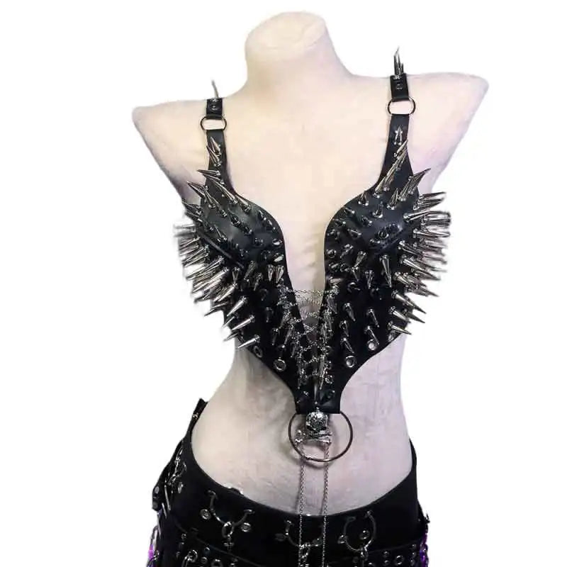 Kawaii Y2K Halter Camisole TOPS Goth Studded Rivet Hand Made E-Girls Emo Gothic DIY Eco Grunge Skull Punk Rock Harajuku