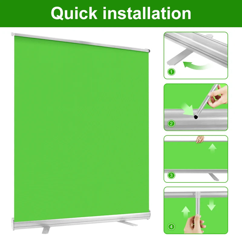 Green Screen,Portable Pull Up Wrinkle Resistant Polyester Green Background Screen, Chroma Key Green Panel For Video Live Game