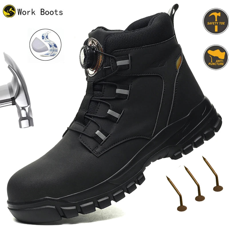 Rotating Button Work Shoes for Men Anti Puncture Protective Boots Sneakers Waterproof Work Safety Shoes Non Slip Steel Toe Shoes