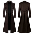 2026 New Steampunk Red Men's Vintage Long Jacket, Black Gothic Trench Coat, Blue Stage Performance Overcoat.