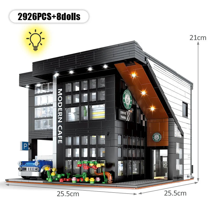 2926PCS City Street View Building Blocks Modular Architecture Model MOC-45635 Modern Cafe Adults Toys for Boys Kids Gifts 86005