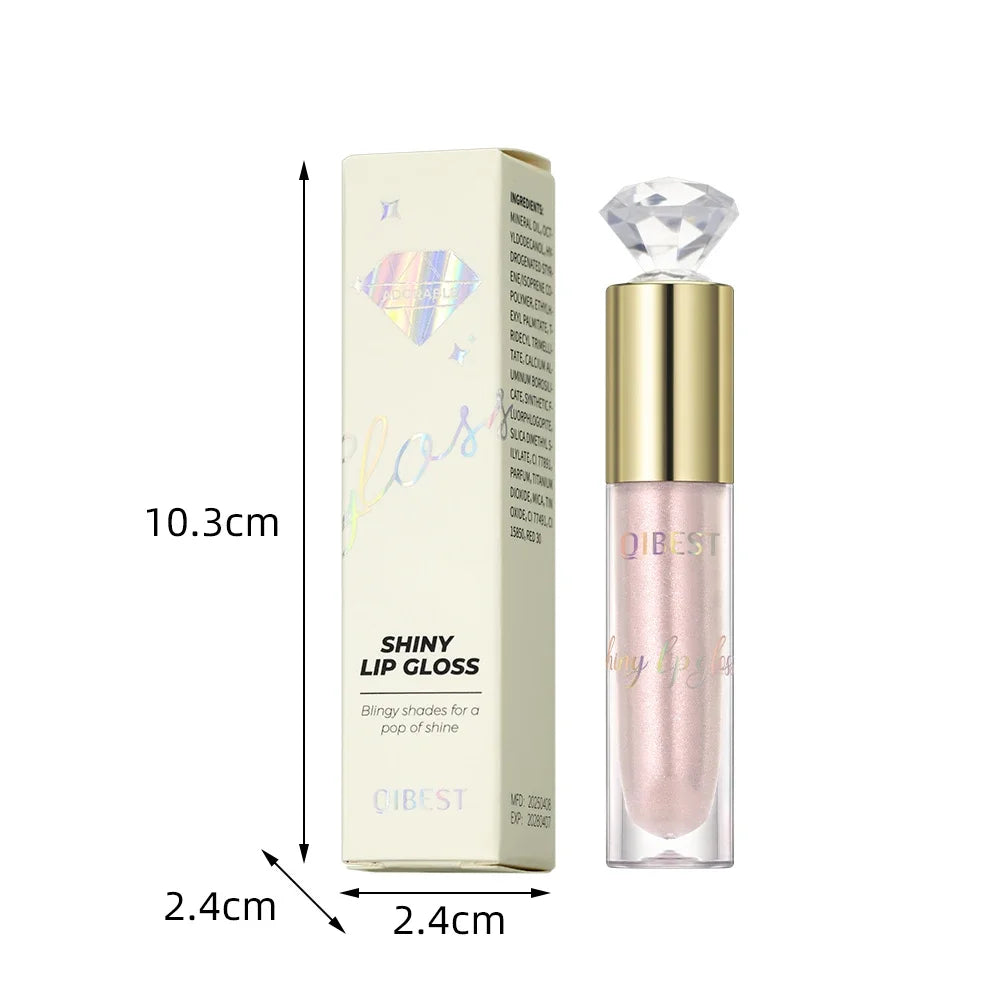QIBEST 5 Colors Glitter Lip Glaze Long Lasting Lip Gloss Moisturizing Diamond Liquid Lipstick Makeup Shimmer Lipgloss Lip Tint